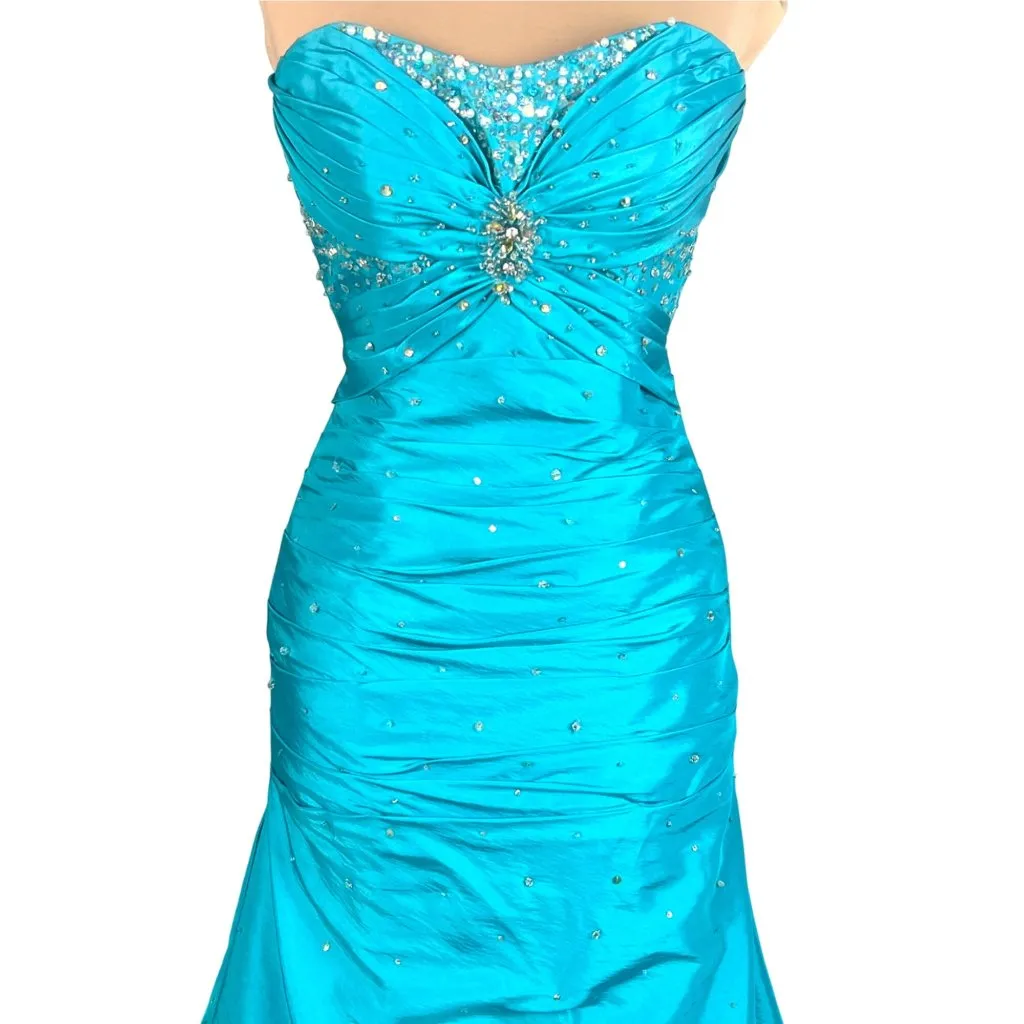 Mori Lee Strapless Ball Gown 3/4 Blue Sweetheart Neckline Sparkly Mermaid Corset - Image 3