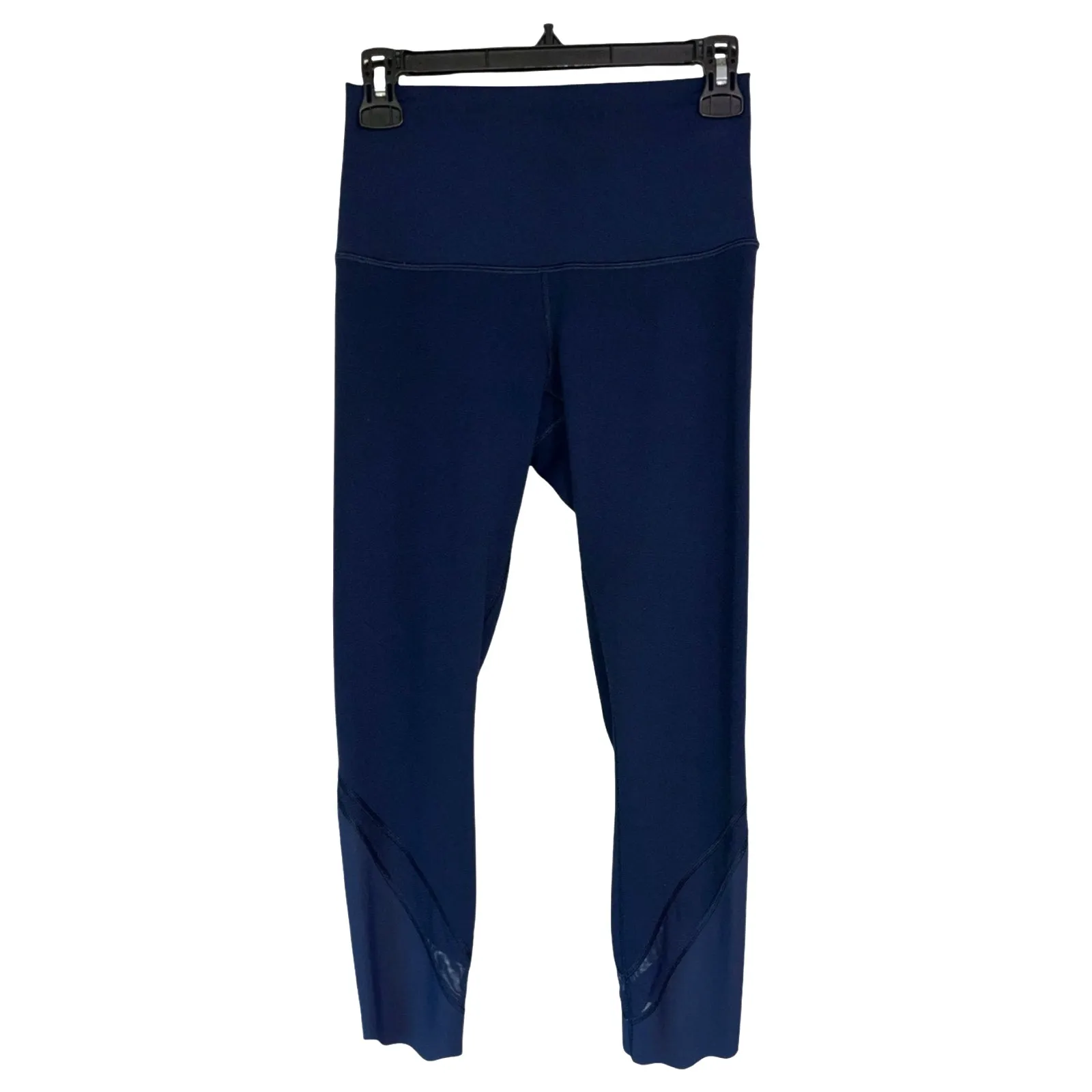 Lululemon Navy High Rise Crop Leggings Mesh Panel Athletic Yoga Size Measured - Image 3