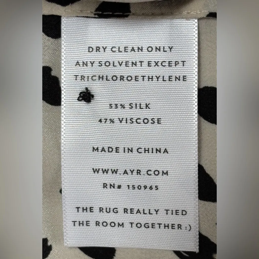 AYR Black and White‎ Ruffled Silk Blouse Size S EUC - Image 9