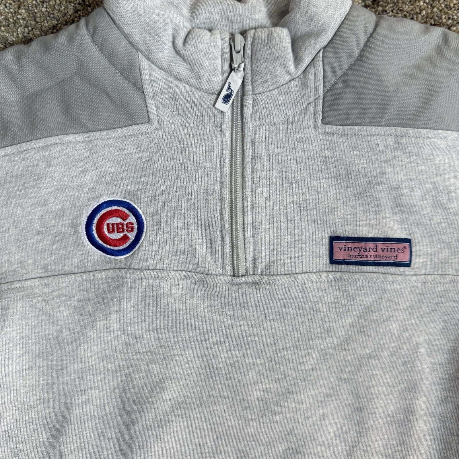 Vineyard Vines Chicago Cubs Grey Quarter Zip Pullover Sweatshirt Women's XS - Image 7