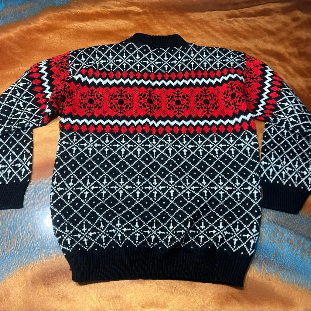 Vintage American Pride Nordic Print Sweater Large USA Black red white acrylic - Image 6