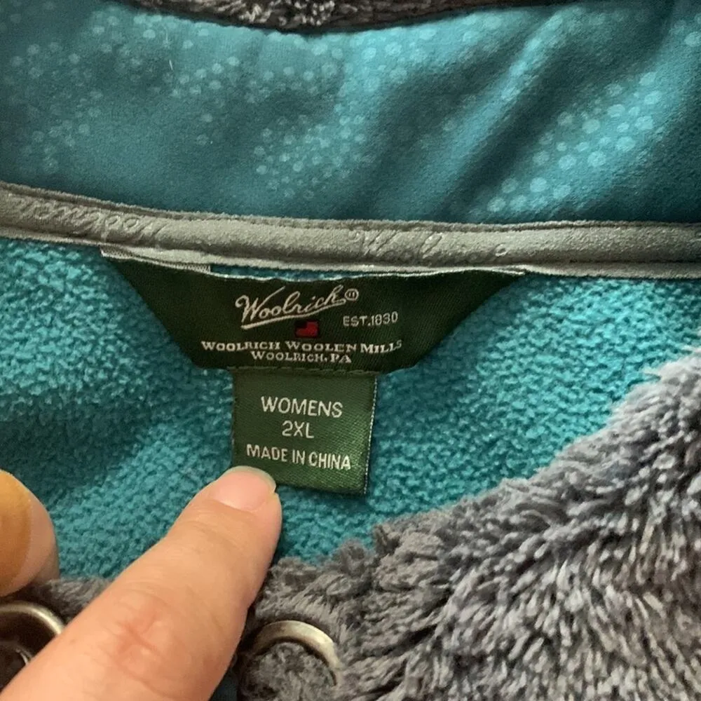 woolrich womens 2x paisley vest deep atlantic blue fur lined zip up pocket cold - Image 3