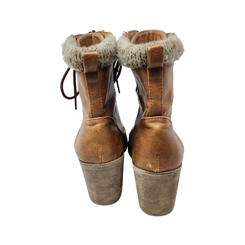 Maurices Faux Leather Lace Up Block Heeled Boots Round Toe Brown Size 6.5 - Image 5