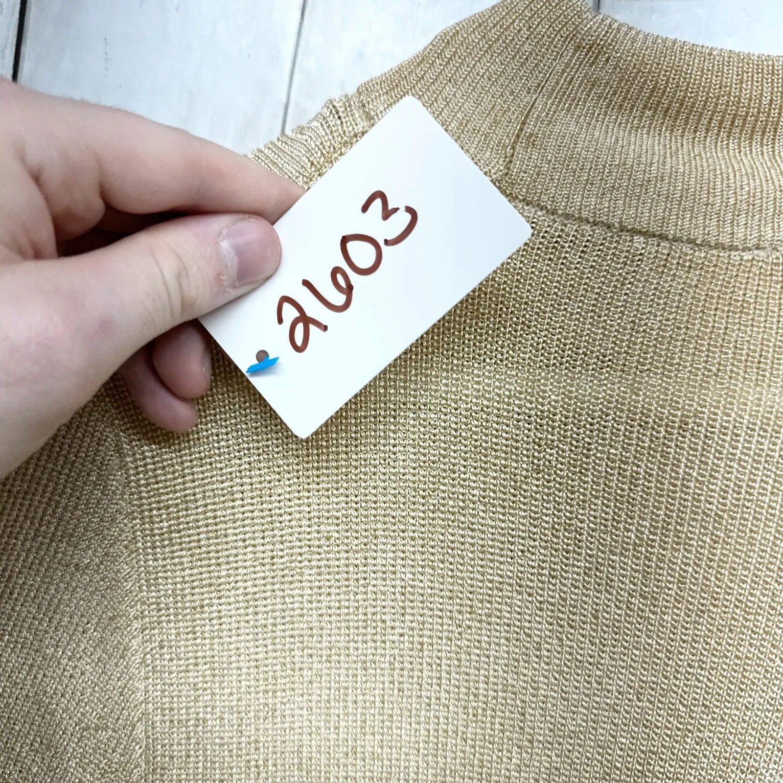 St Michael Marks & Spencer Blouse Women Size 12 Gold Knit Short Sleeve Sweater - Image 4