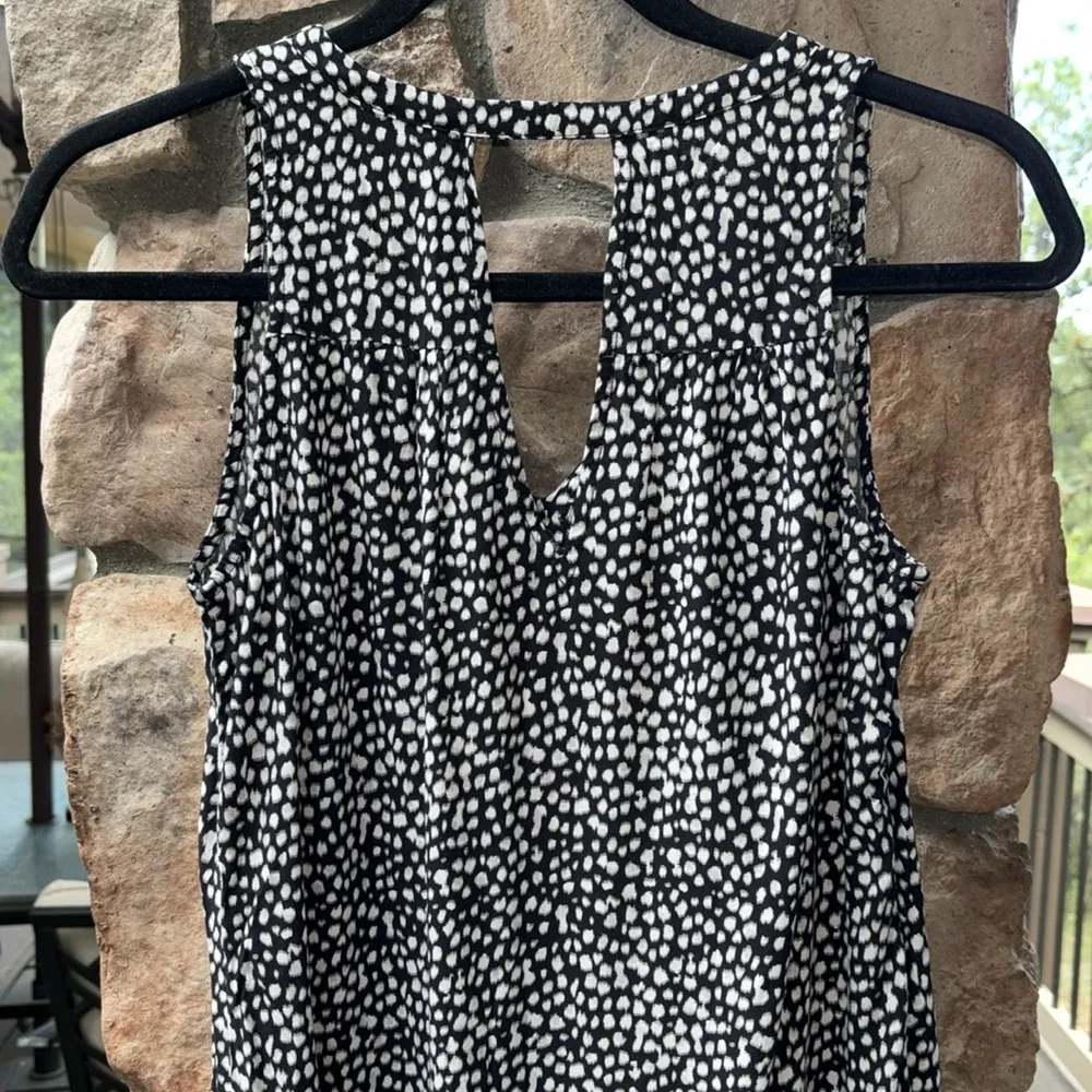 Sleeveless V-Neck Shift Dress Sundress Size XS Black White Polka Dot - Image 7