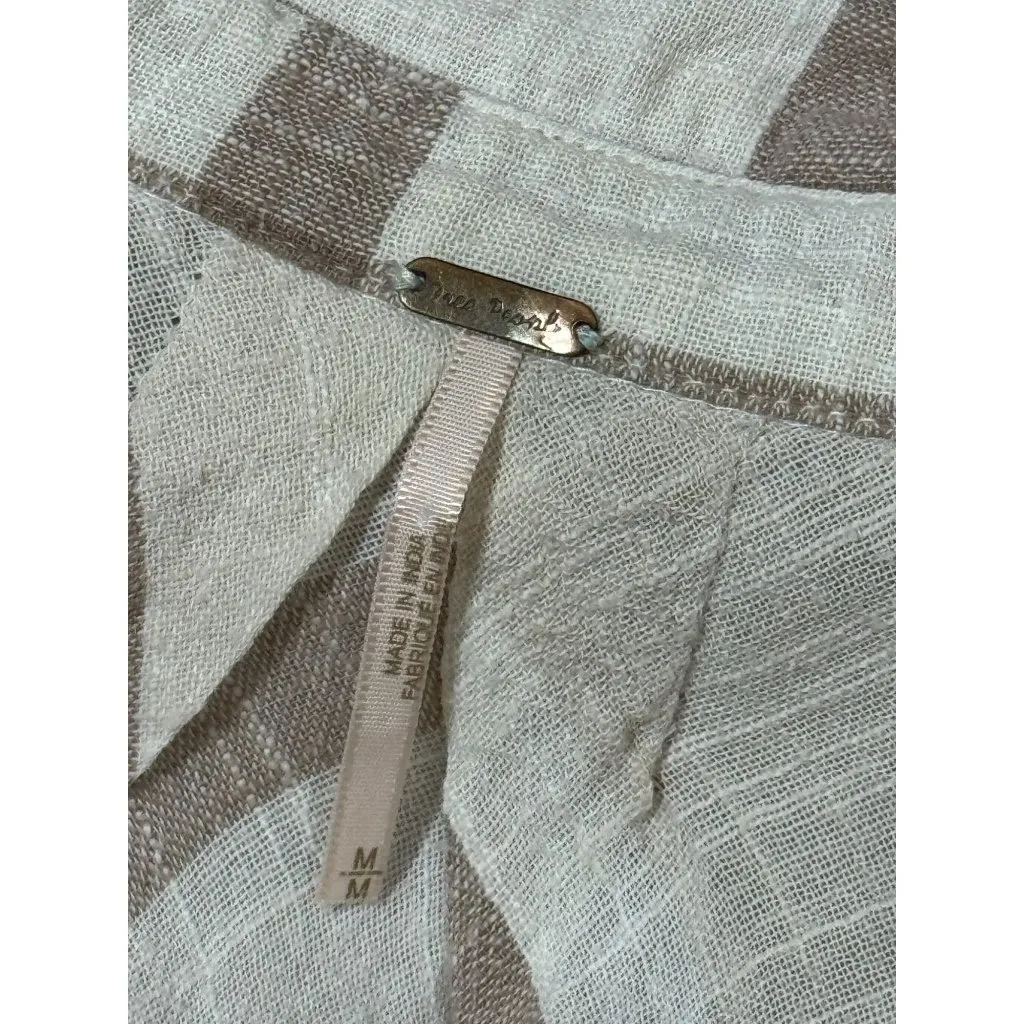 FREE PEOPLE Womens Peppy Plaid M Tunic Shirt White Brown Button Up Back Ruffle - Image 7