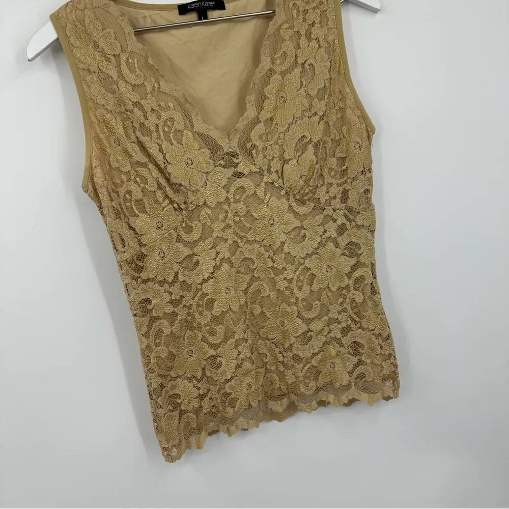 Vintage Y2K Lace Tank Top Size Large V Neck Boho Fairycore Whimsical Early 2000s - Image 3