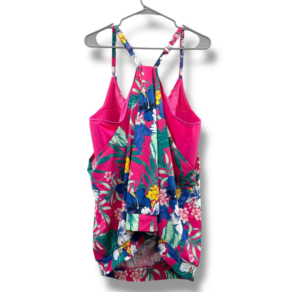 Lane Bryant Cacique Swim‎ No Wire Blouson Tankini Top in Hibiscus Tropics 28 NEW - Image 4