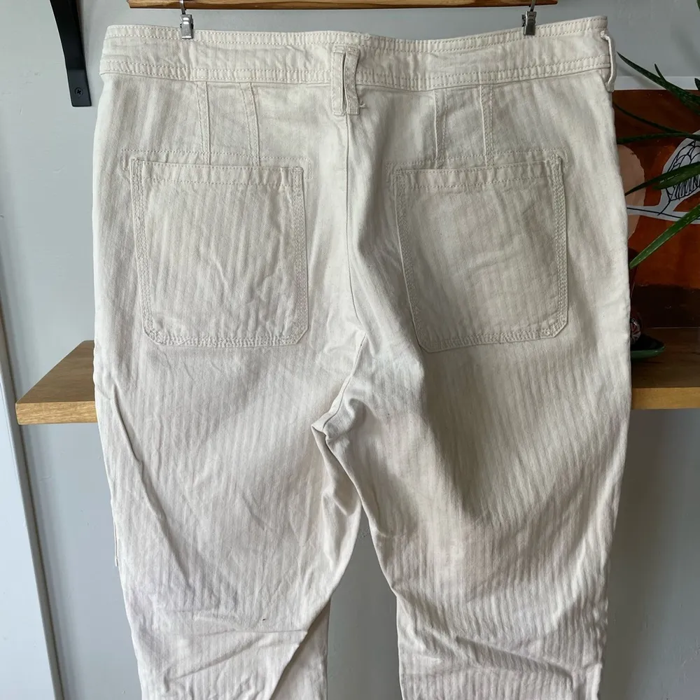 Anthropologie Ivory Cream Shadow Stripe Utility Carpenter Pants Size 30 - Image 8