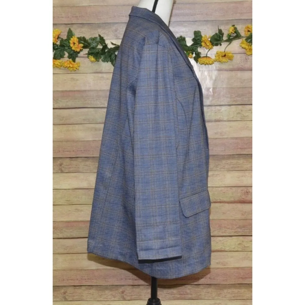 NWT Liverpool Boyfriend Blazer Womens 2X Blue Khaki Plaid Jacket Academia Preppy - Image 5