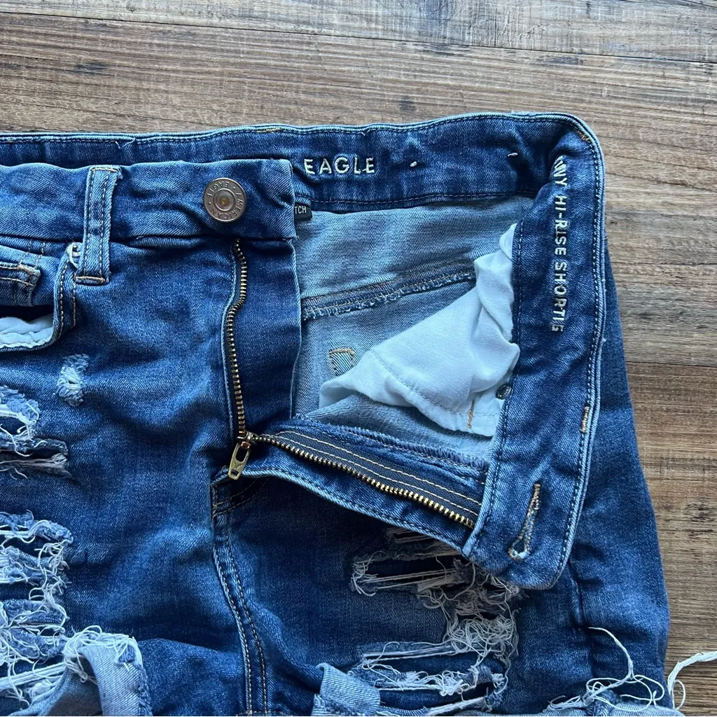 American Eagle Womens Dark Wash Curvy Hi-Rise Shortie Stretch Jean Shorts Size 6 - Image 5