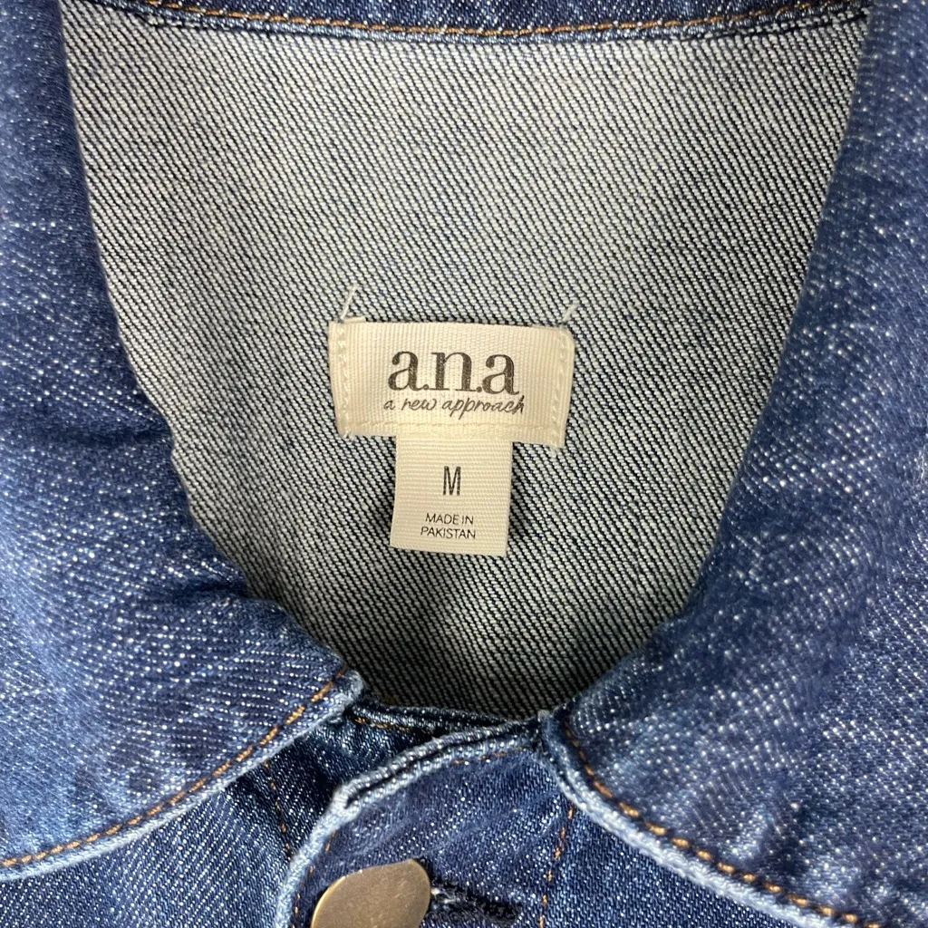 a.n.a Classic Blue Denim Long Sleeve Collared Utility Jean Jumpsuit Size M - Image 5