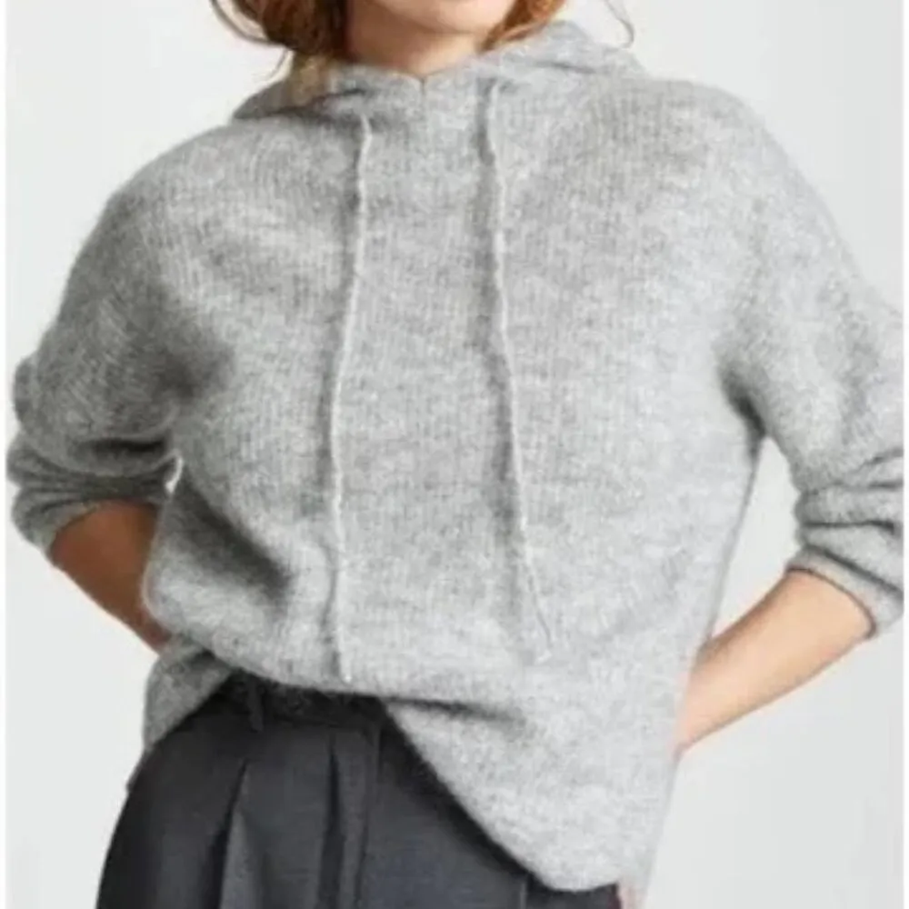 GANNI Gray Callahan Mohair Ribbed Knit Hoodie Sweater - Image 6