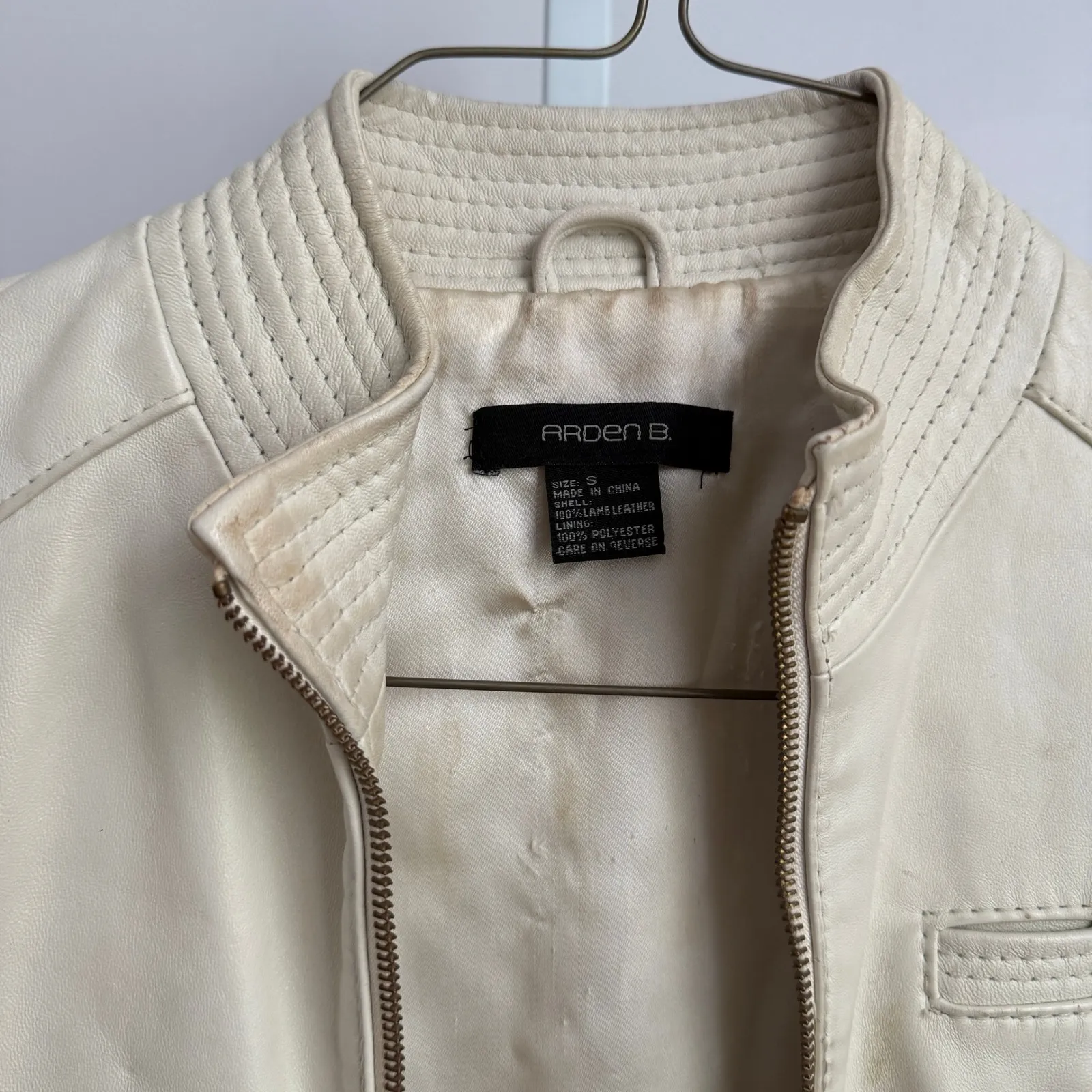 Arden B. Ivory Leather Y2k VTG Moto Jacket Womens Small Full Zip Biker - Image 4