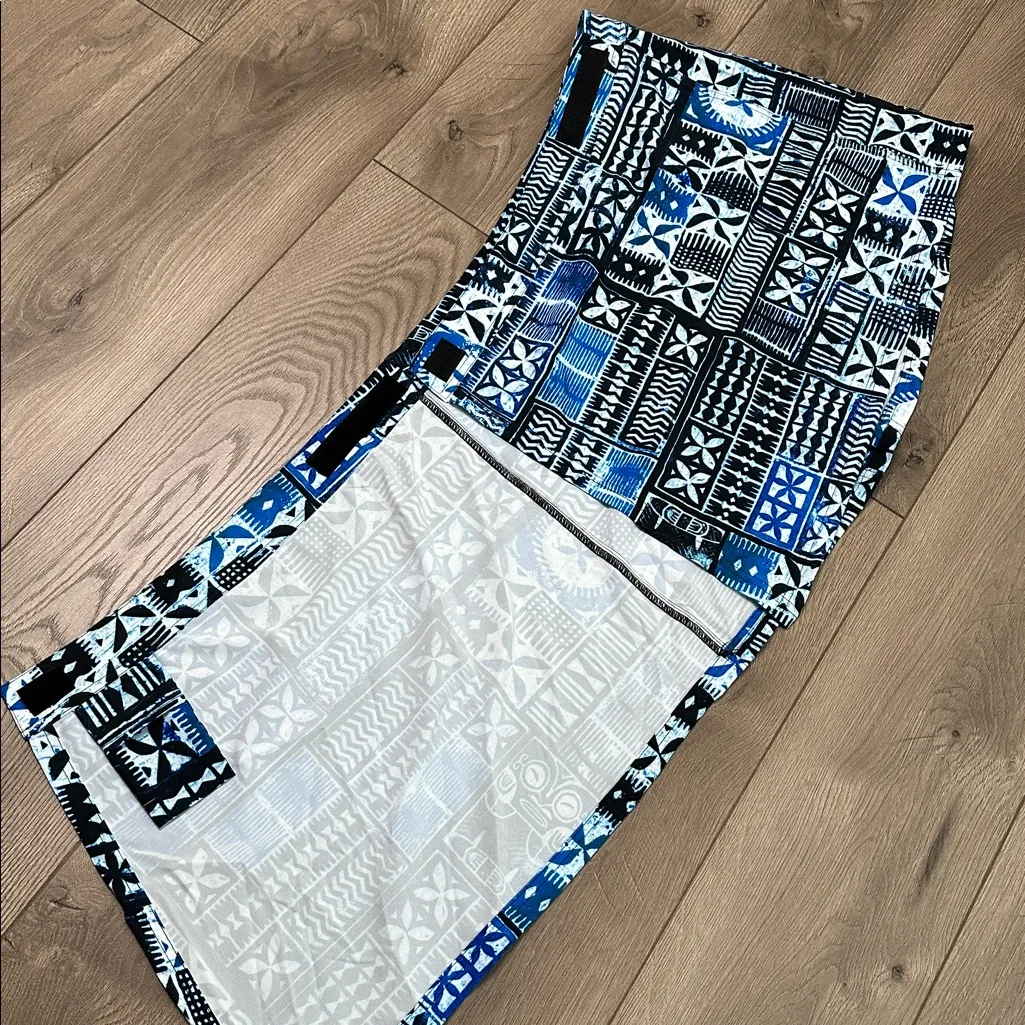 RipSkirt Hawaii Pacific‎ Tapa Blue Floral Wrap Cover Up Swim Skirt Size Large - Image 5