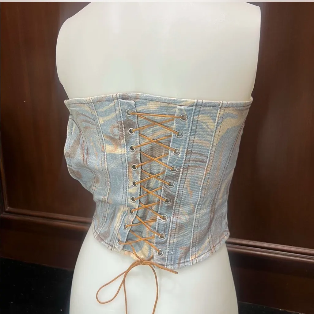 I AM GIA Stylish Strapless Corset Top Blue Size M - Image 4