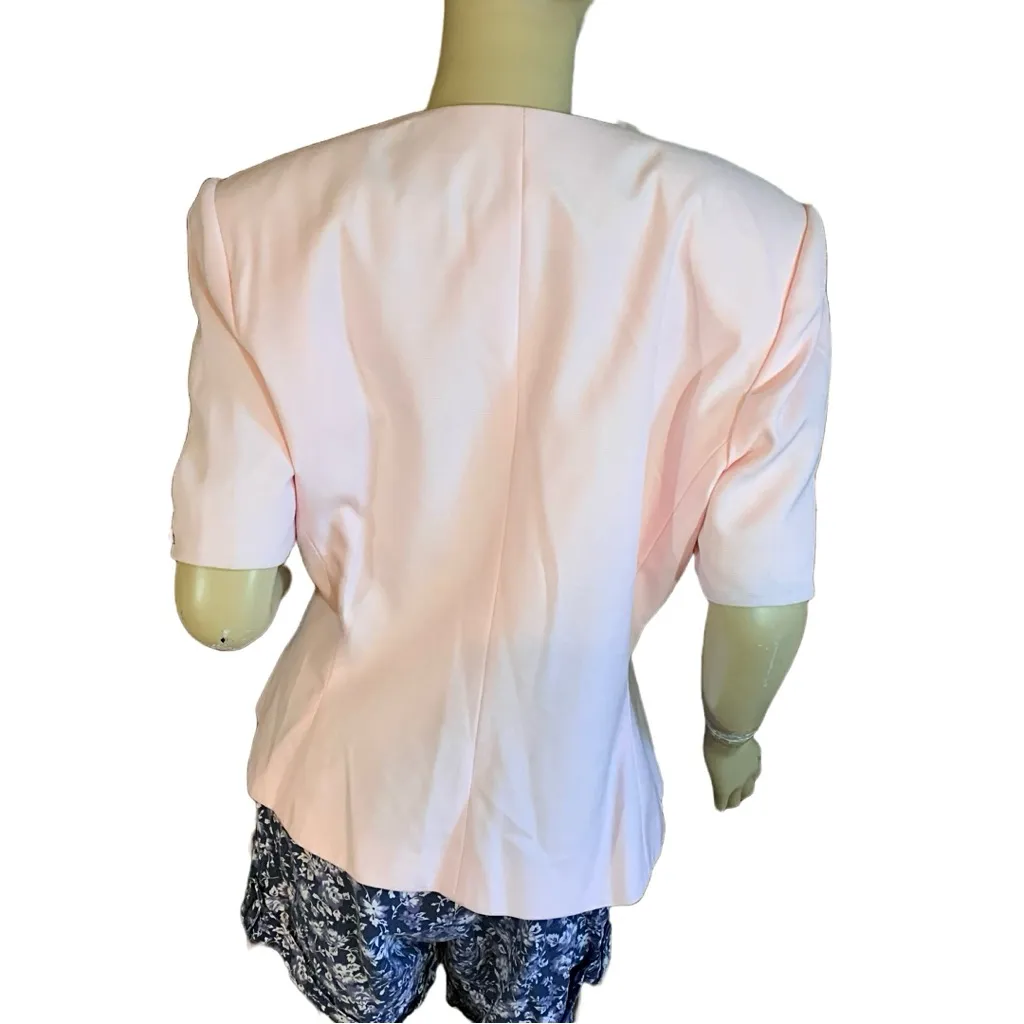 VINTAGE 1990'S KASPER A.S.L. LIGHT PINK & NAVY BLUE SHORT SLEEVE BLAZER (L) Size L - Image 4