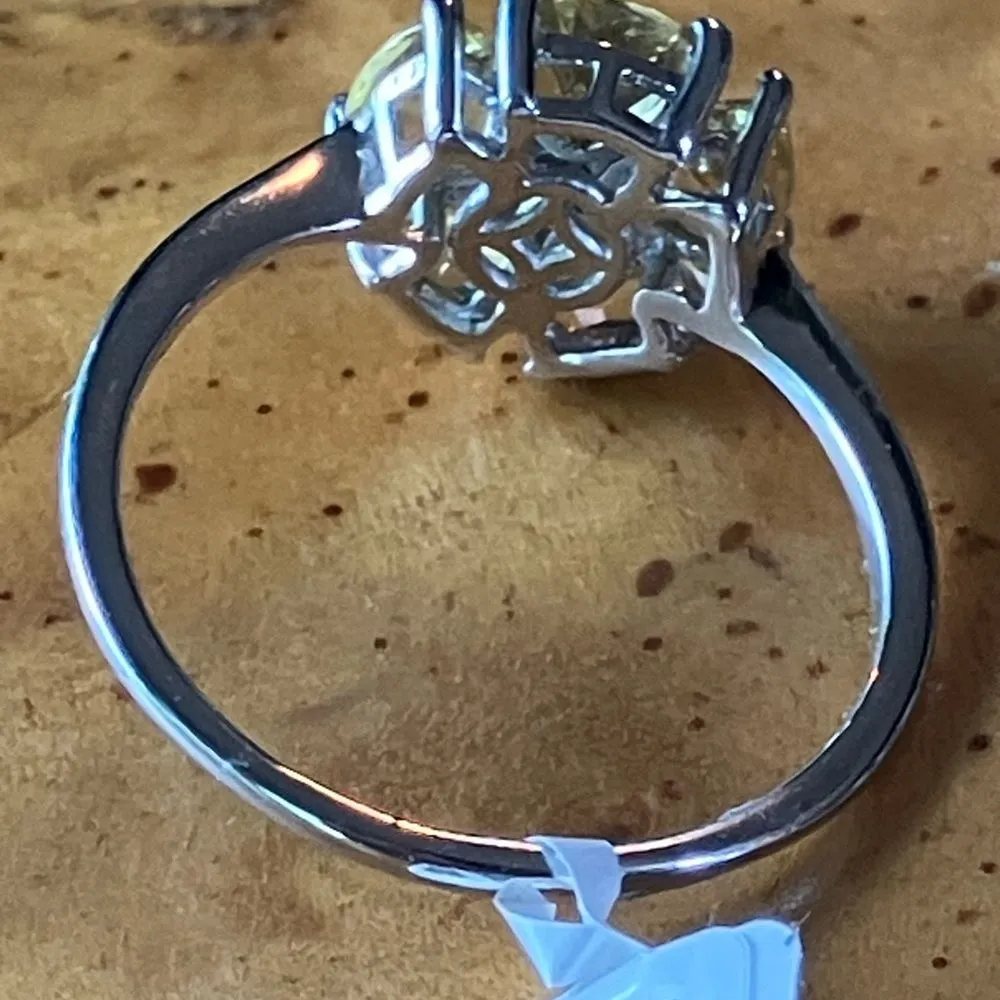 Natural Heliodor Moissanite Sterling Silver Flower Ring Size 10 Yellow - Image 5