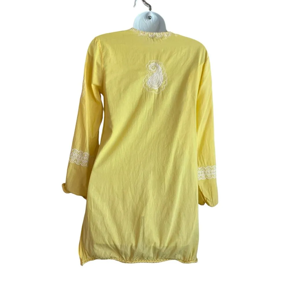 Mudpie Women Tunic Top S Yellow Embroidered Paisley Floral Gauzy Boho Hippie Y2K - Image 3