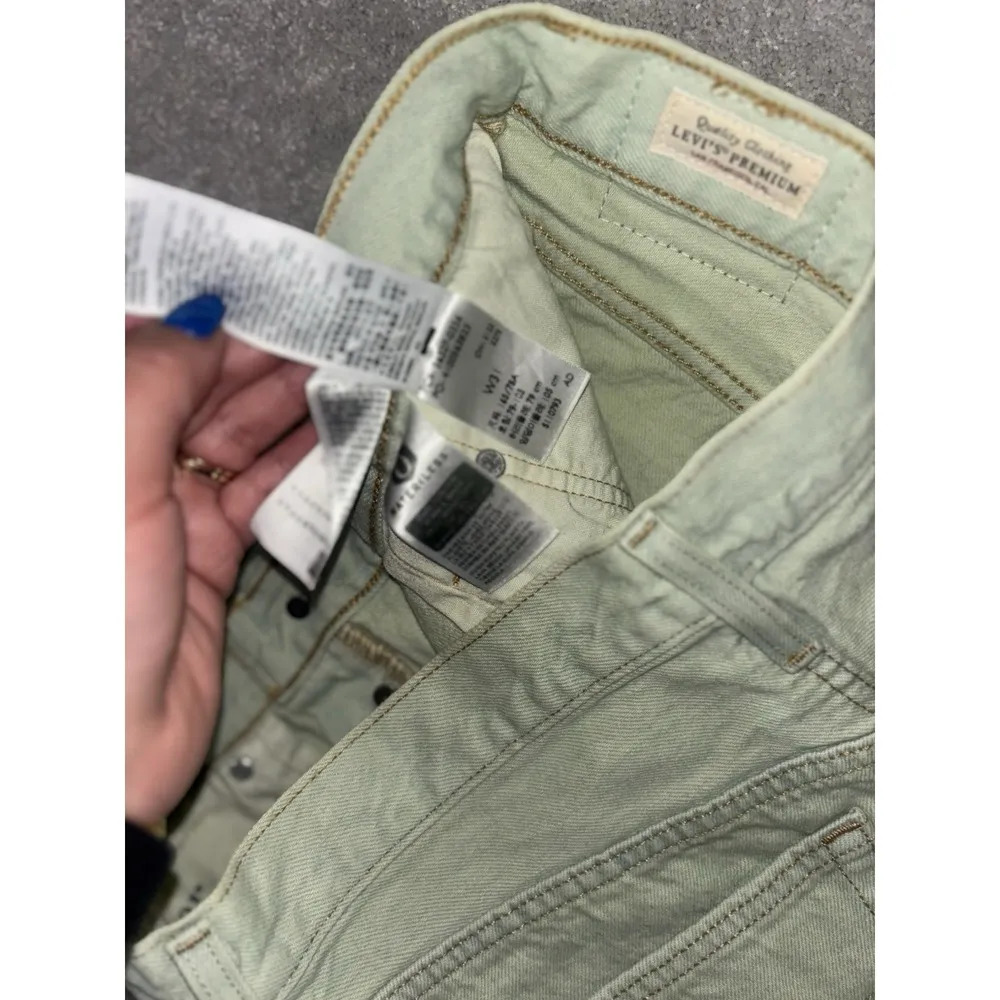 Levis Shorts Women 31 501 Button Fly Cut Off Distressed Denim Fray Green Premium - Image 2