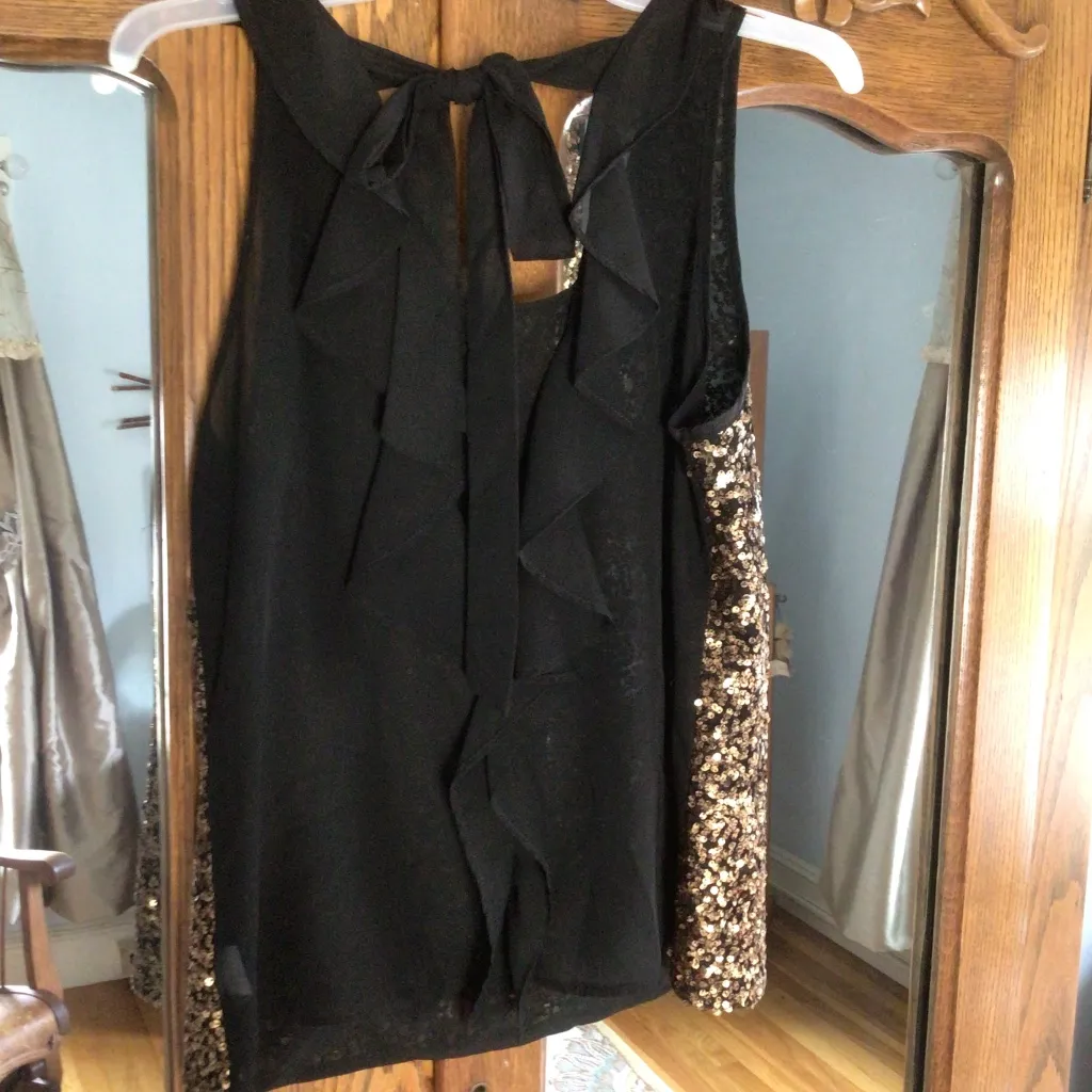 Potters Pot Gold Sequin Front Black Blouse size medium - Image 3
