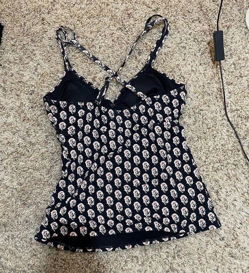 Garnet Hill Size 6 Tankini Swimsuit Swim Top Black Floral - Image 7