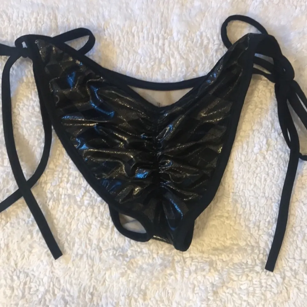 Scrunch Butt Metallic Black Custom Bikini Bottoms Shine Side Tie Chekered Cheeky Size undefined - Image 4