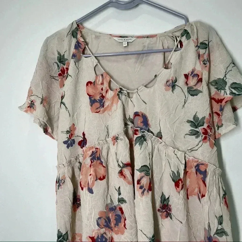 LUCKY BRAND Women's Pink Floral Flutter short sleeve  Top S - Image 4