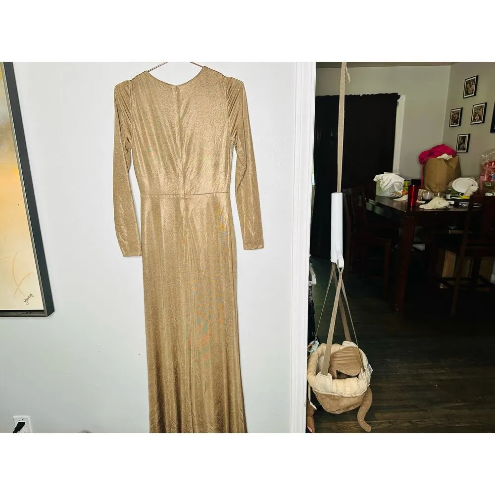 LAUREN RALPH LAUREN Gold Foil Print Twist Front Nadira Jersey Gown Size 4 - Image 7