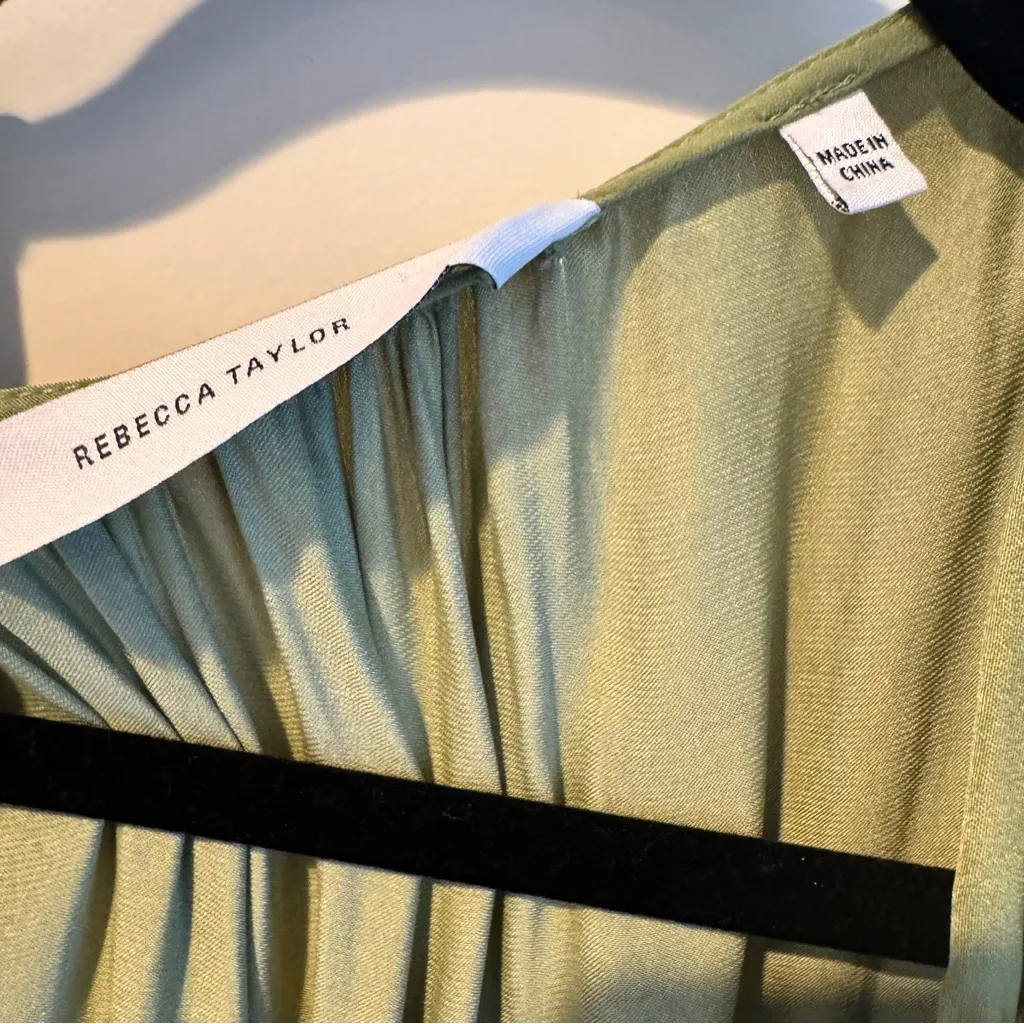 Rebecca Taylor Pleated Sateen Long-Sleeve Dress In Matcha Green | XL - Image 6