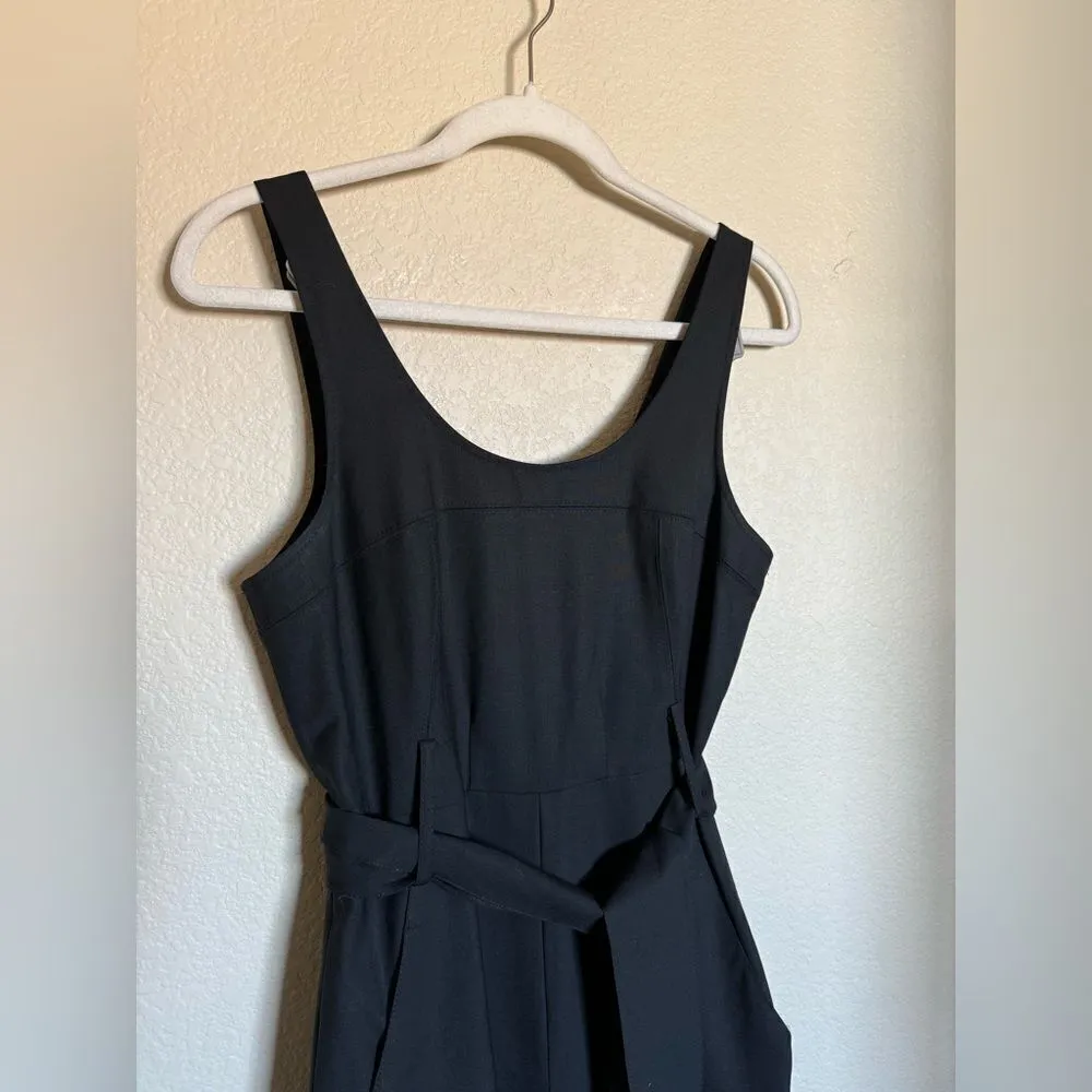 THEORY Black Scoop Neck Sleeveless Belted Jumpsuit Wide Leg Size 6 Tall‎ - Image 3