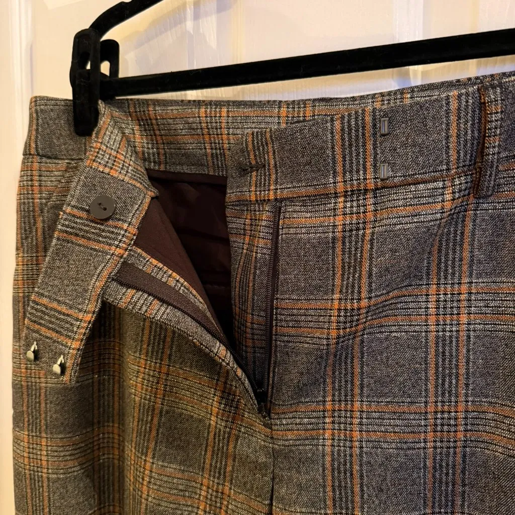 Express Editor Relaxed Trouser Pants Plaid Grey Orange Silver 12S Wide Leg - Image 7