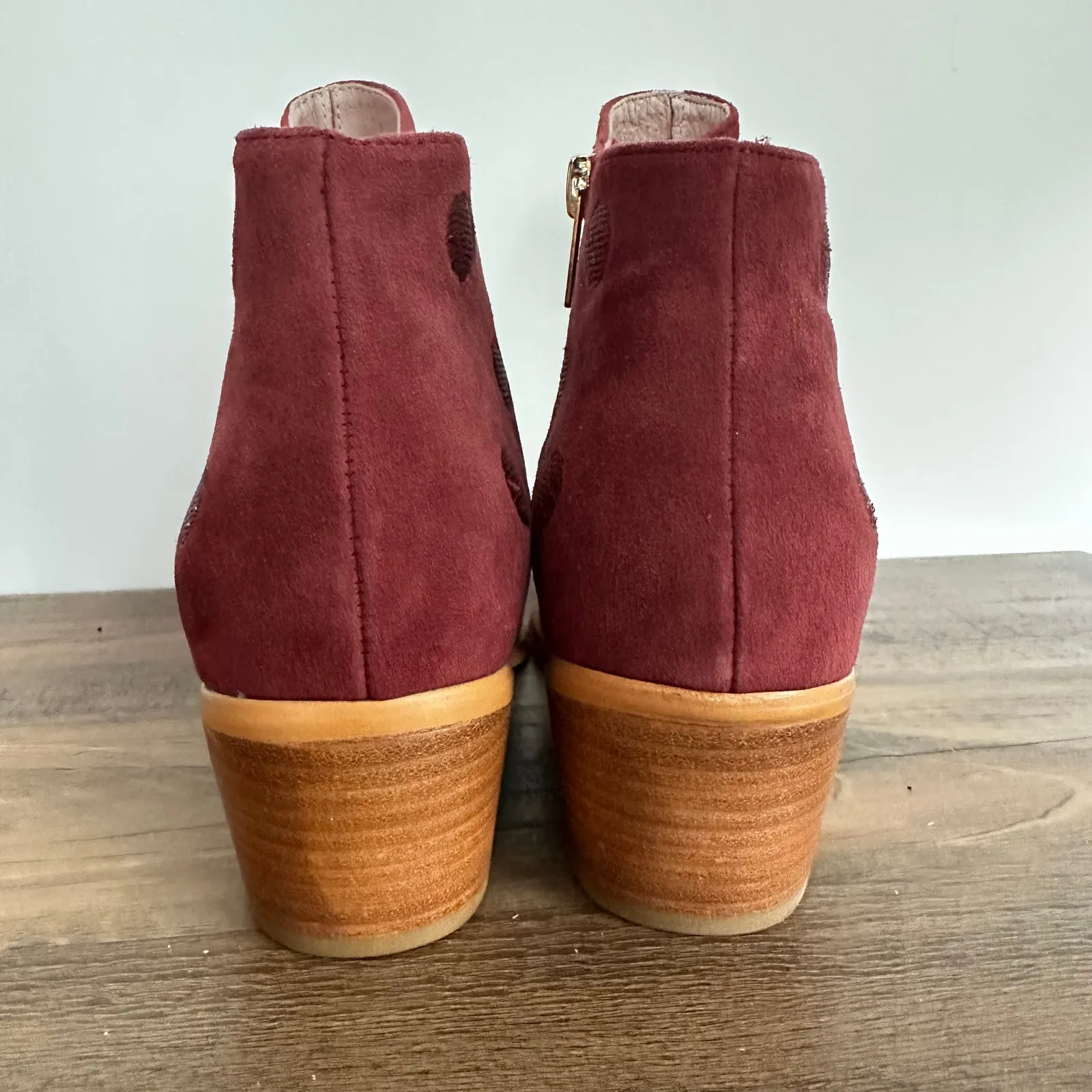 Anthropologie NWOT Suede Red Polka Dot Booties‎ Sz 7.5 Western Boho Cottage - Image 2