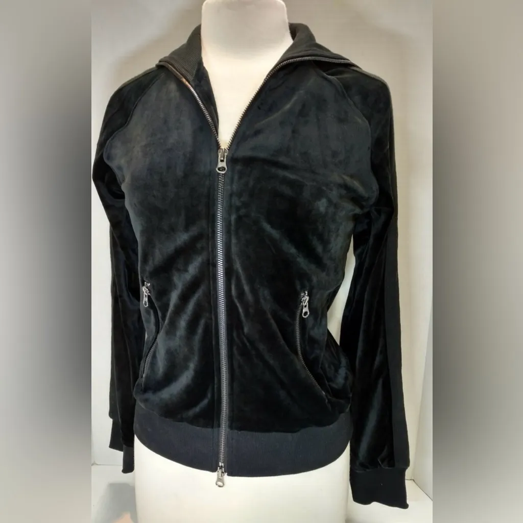 Pam & Gela Womens Velour  Mock Neck Jacket Black S Athleisure Sporty Chic NWT - Image 10