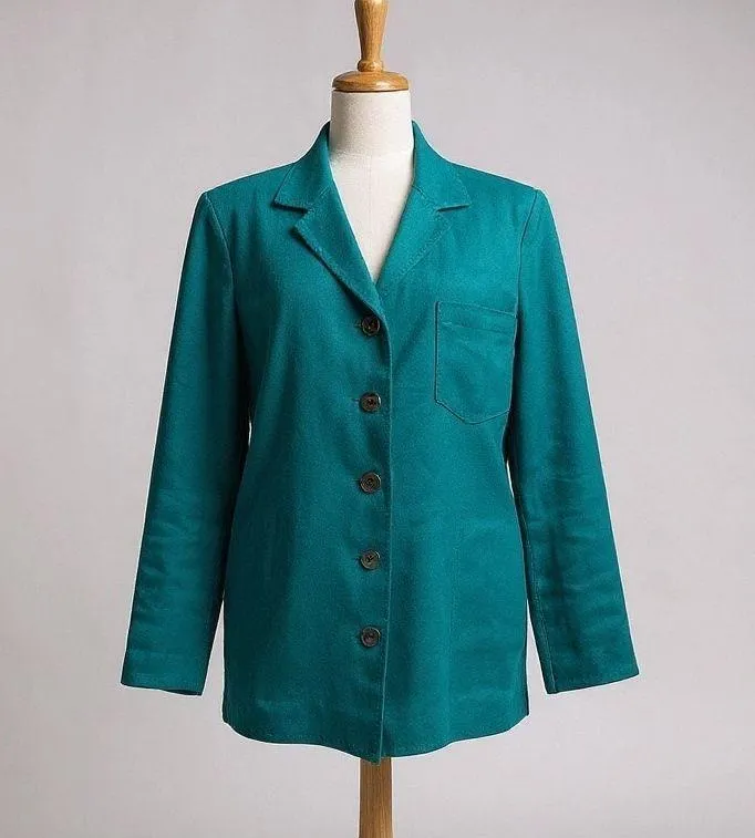 Harve Benard Linen Blazer Sz L Teal Button Up Lined Preppy Academia Lagenlook - Image 1