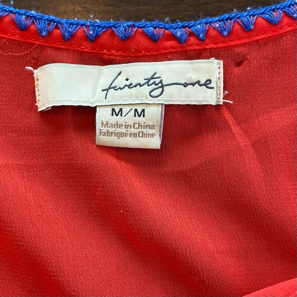 Twenty One Red Embroidered front size M cap sleeve blouse Swimsuit Cover… - Image 2