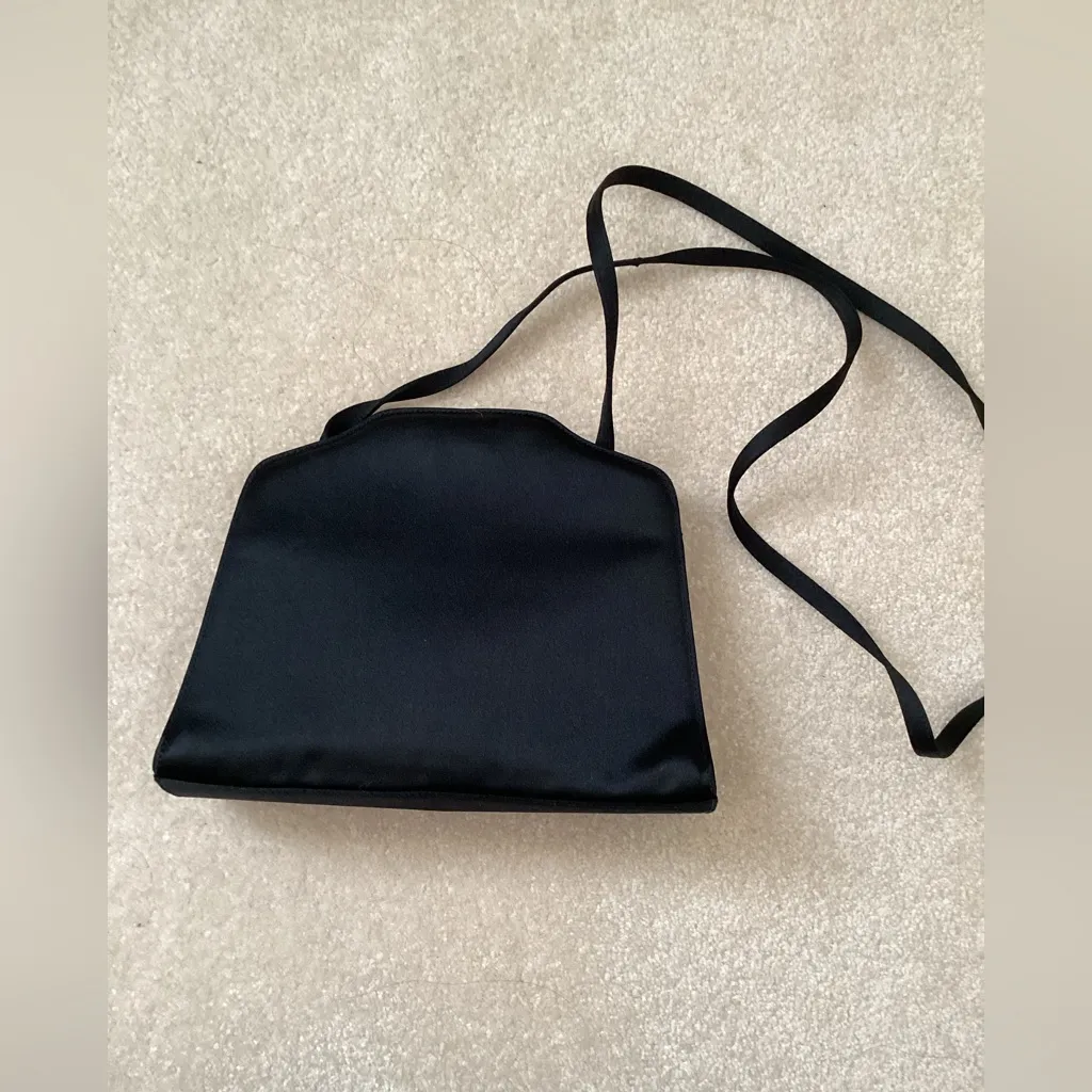 Vintage Salvatore Ferragamo Black Satin Evening Shoulder Bag Clutch Black Tie - Image 2
