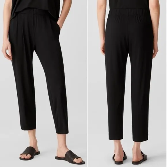 EILEEN FISHER Casual Knit Pull On Black Pants Trousers Joggers - Image 2