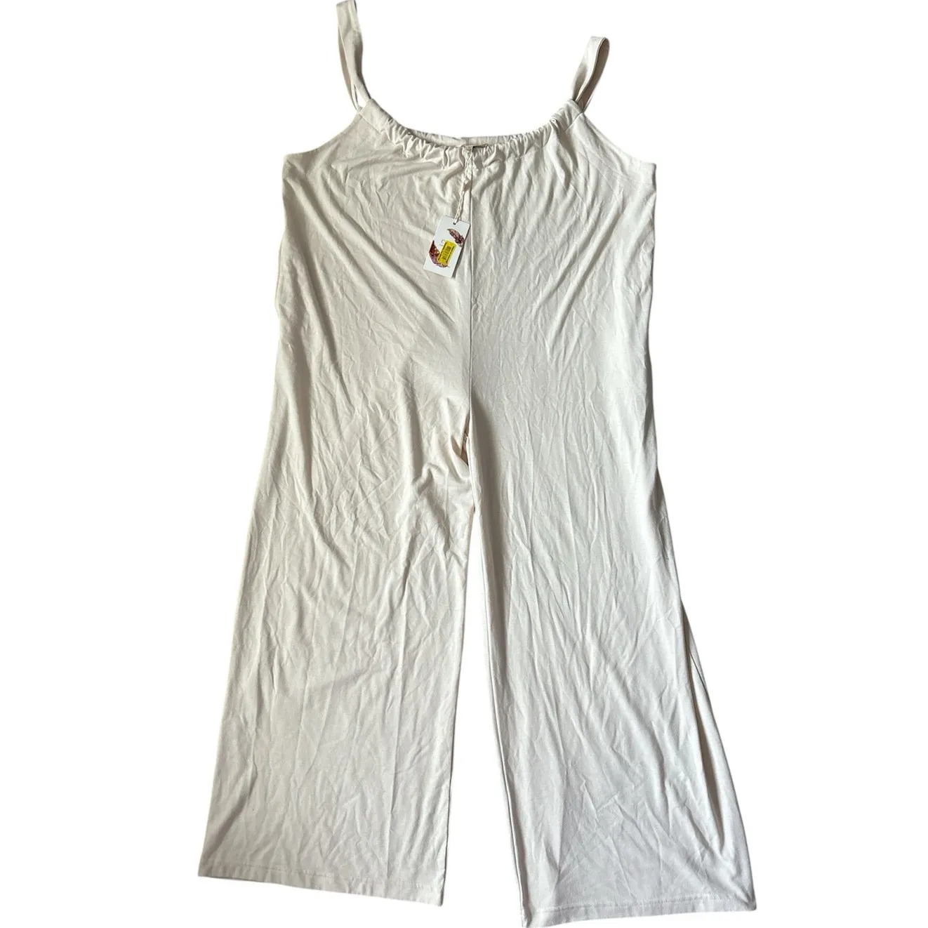 Chelsea & Violet Adjustable Neck Wide Leg Jumpsuit in Cream‎ Pockets Size Small - Image 9