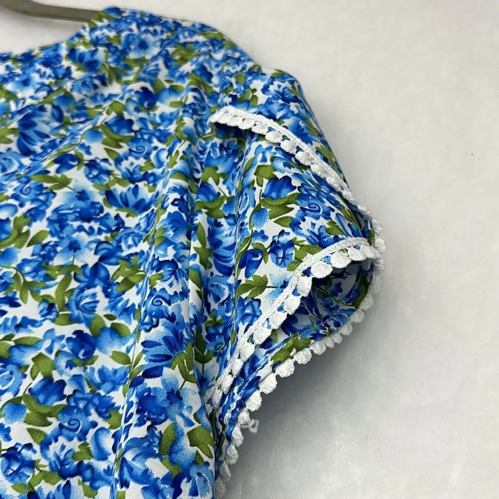 Plus Size Women's Ditsy Floral Petal Sleeve Summer Shirt Sz XXL White - Image 3