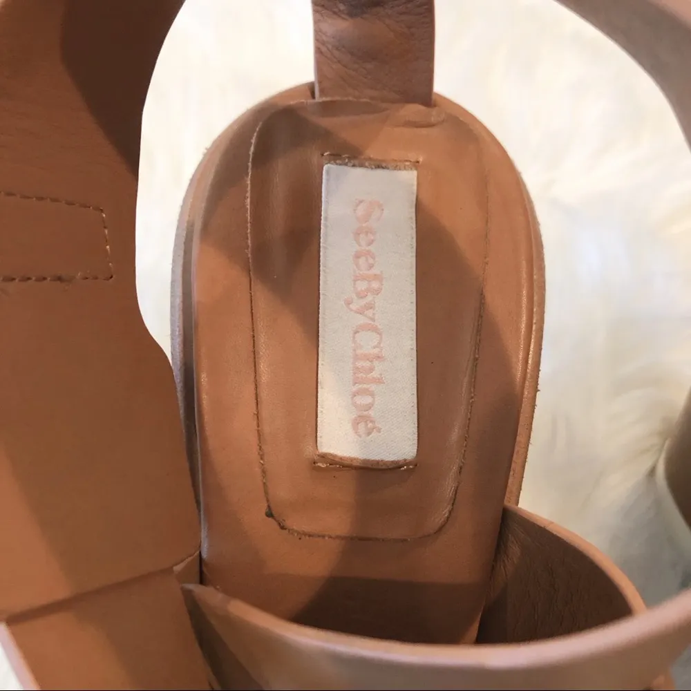 See by Chloe 37 Brown Leather Ankle Strap Wedges - Image 3