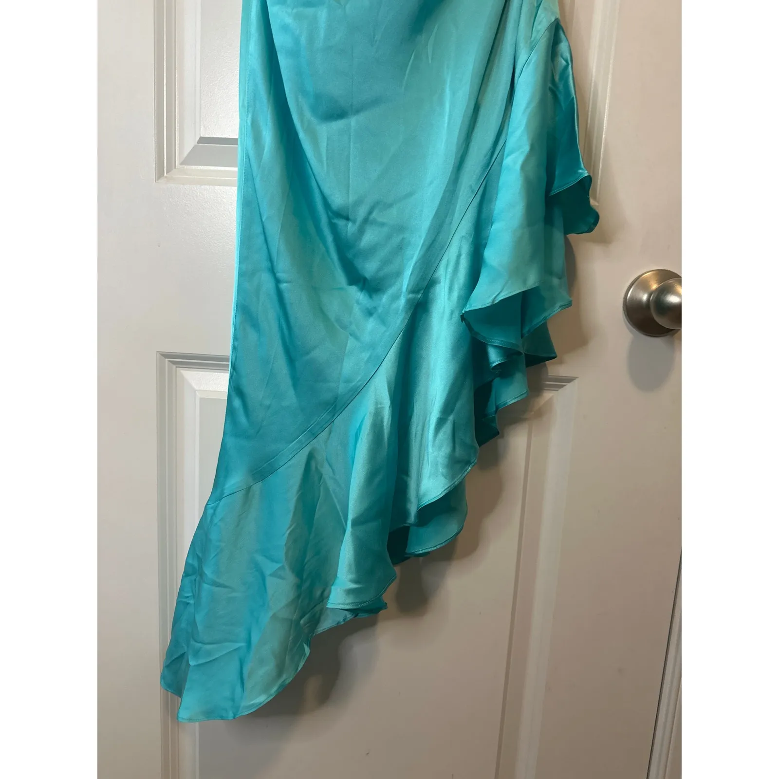 Amanda Uprichard Silk Halter Asymmetric Ruffle Dress Moana Blue Size S - Image 9
