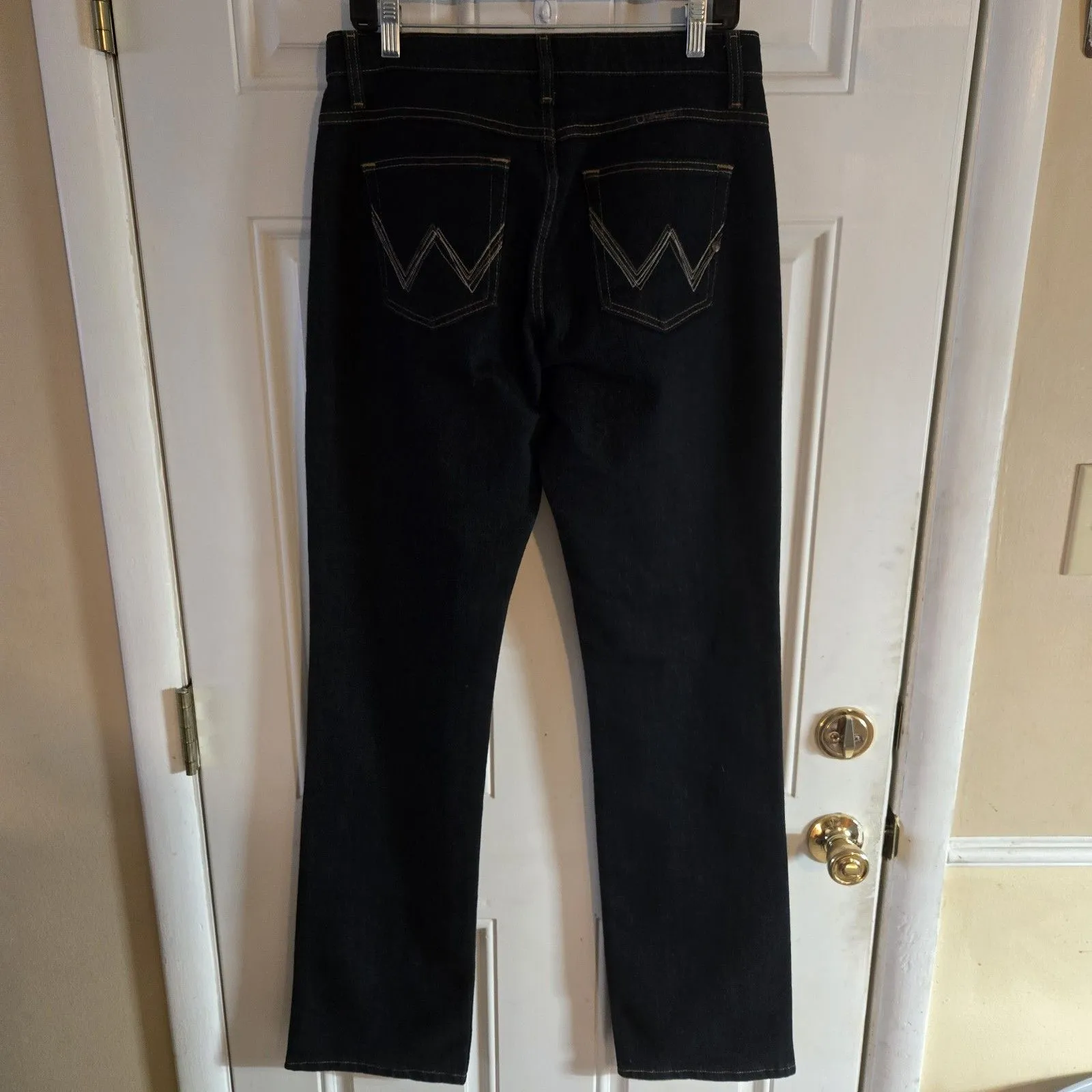 Wrangler Q Baby No Gap Waistband Women Sz 9/10 × 36 Jeans Straight Leg Dark Blue - Image 2