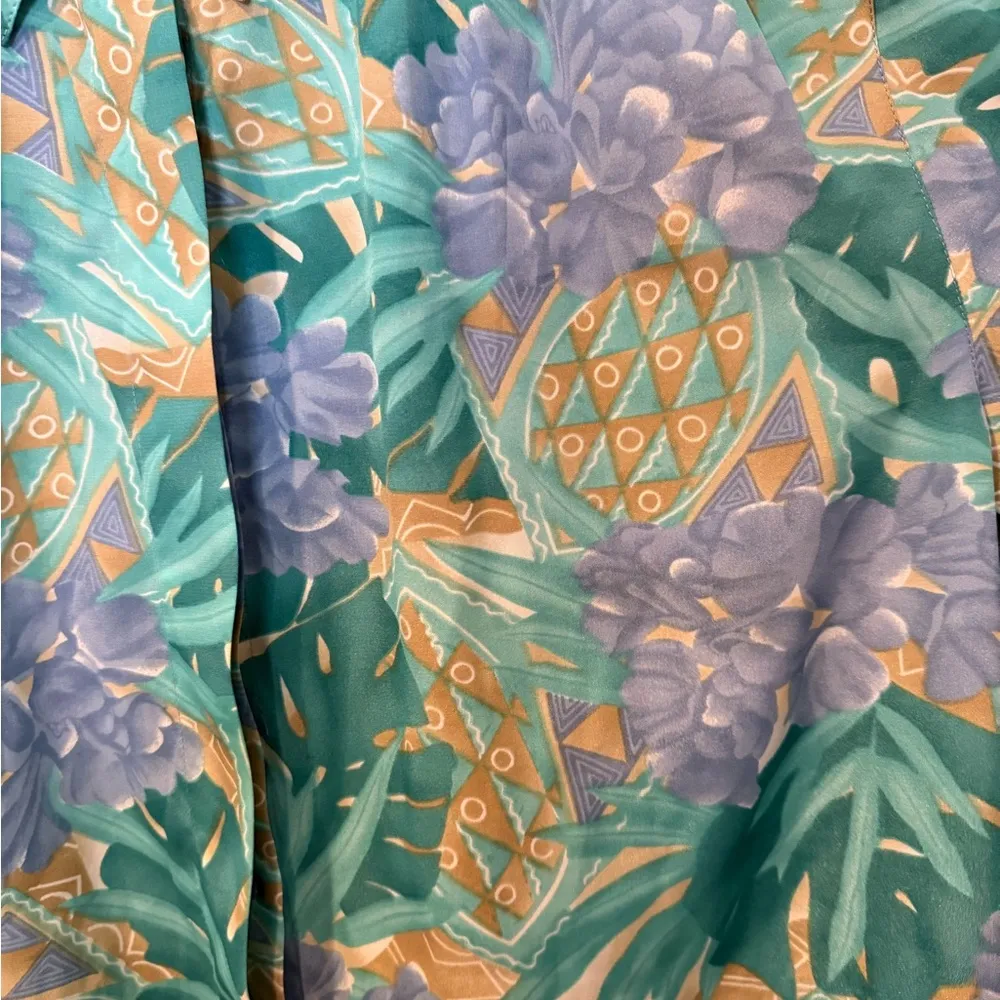 Alfred Dunner Blouse Women 14 Green Yellow  All Over Print Long Sleeve Vintage H - Image 2