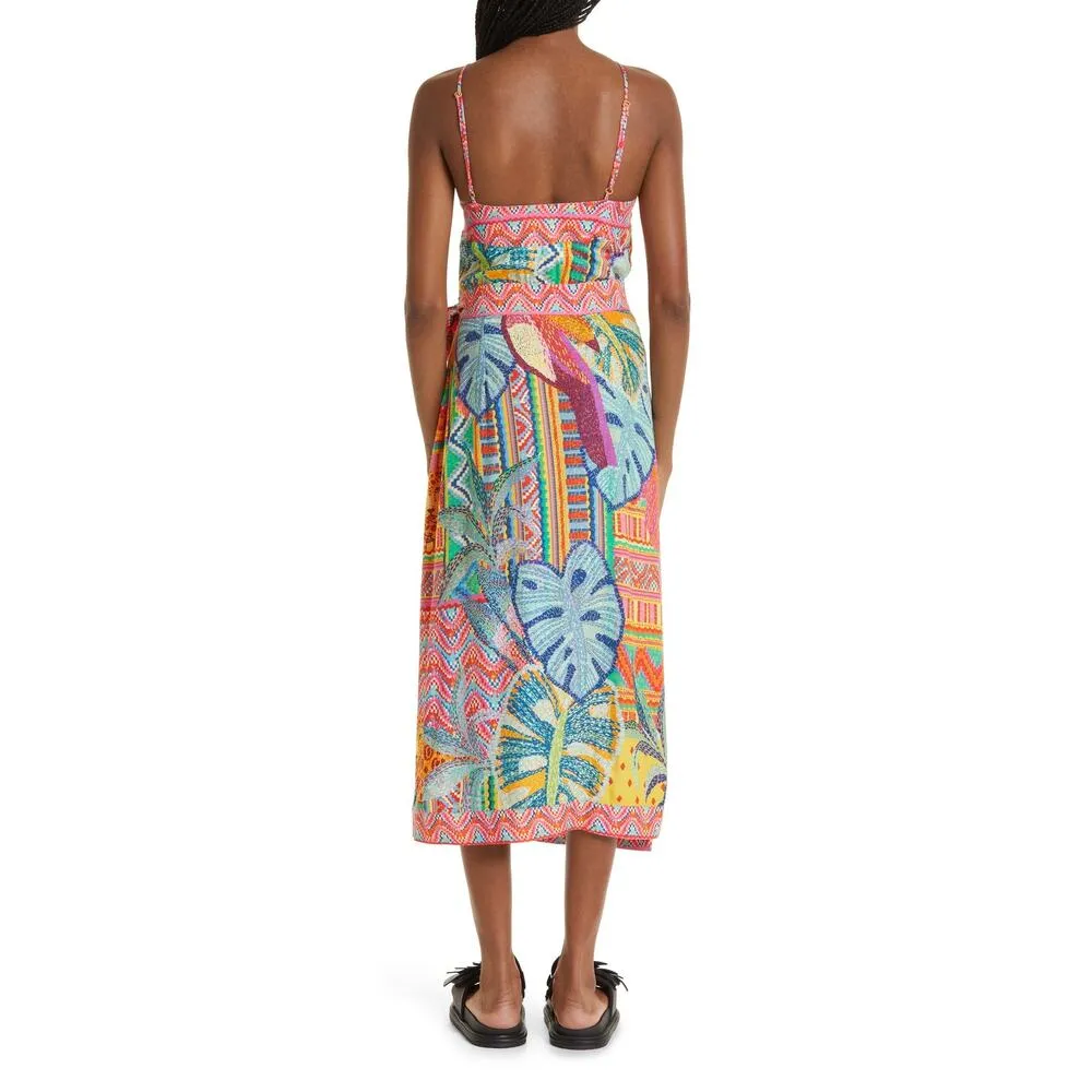 Farm Rio Summer Tapestry Print Sleeveless Wrap Front Midi Dress Size M NWT - Image 2