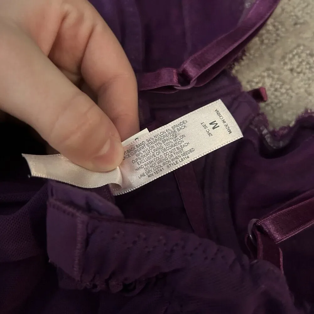 Inner Secrets Vintage Purple Mesh Ribbon Lace Nightgown Nightie Cami Womens M Size M - Image 9