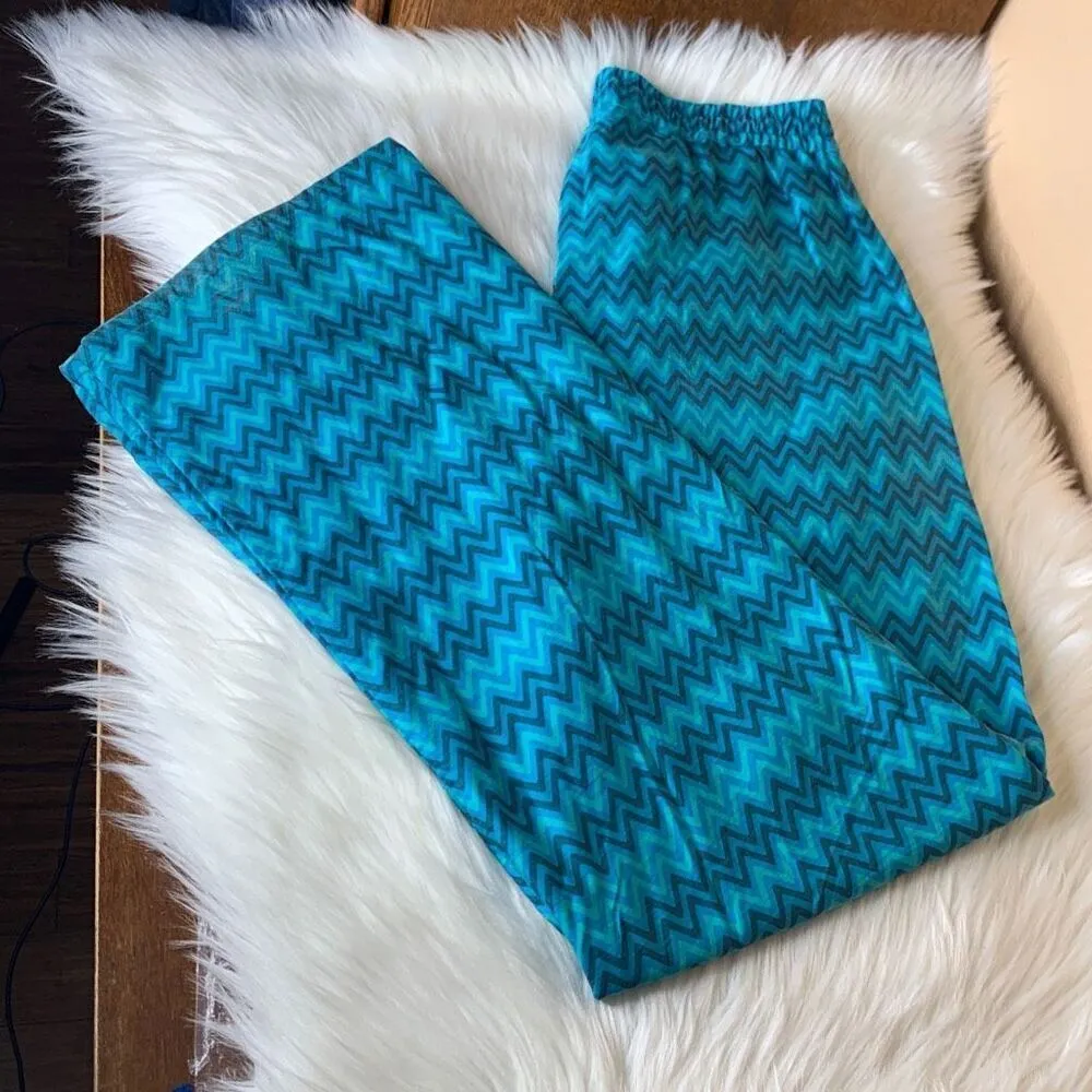 Zara Blue Green Geometric Palazzo Print Pull On pants Size Medium - Image 14