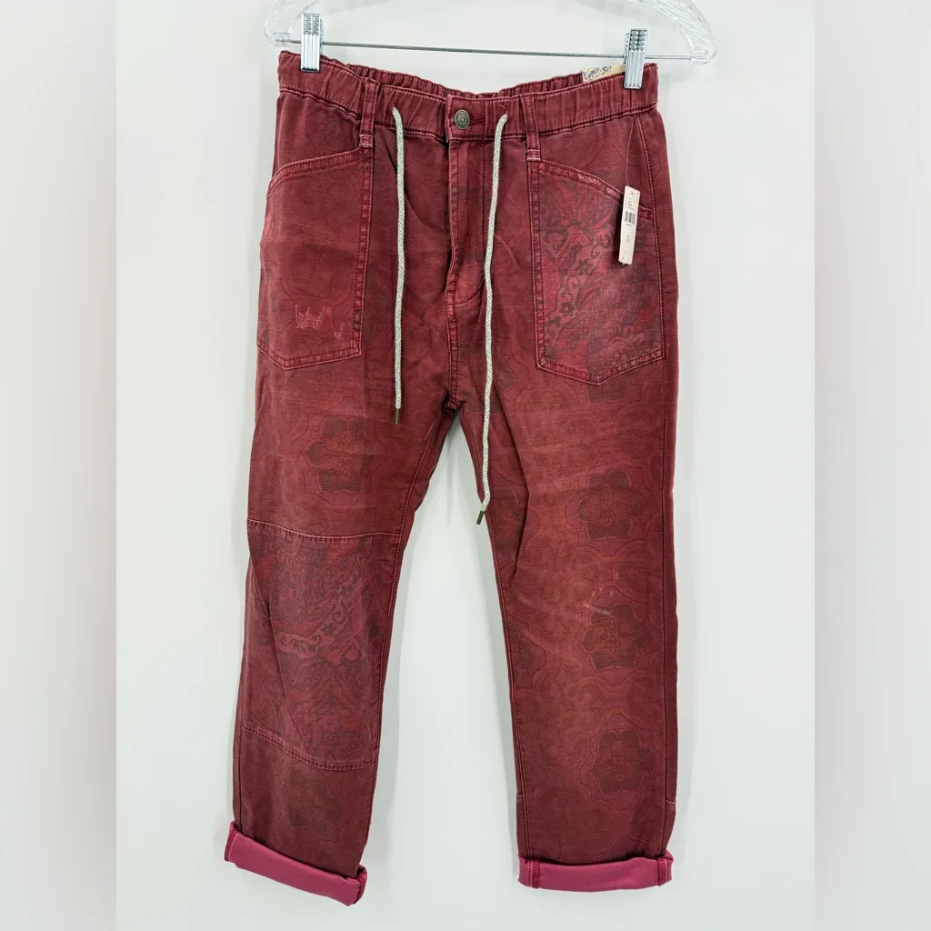Anthropologie Pilcro NWT The Trailblazer Patchwork Pants Burgundy‎ Size XS - Image 2