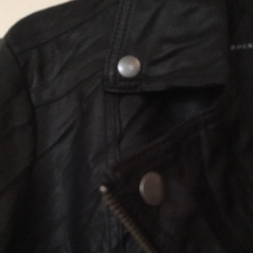 Rock & Republic Womens XL MOTO Jacket Buttery Vegan Leather Black Crinkled Style - Image 3