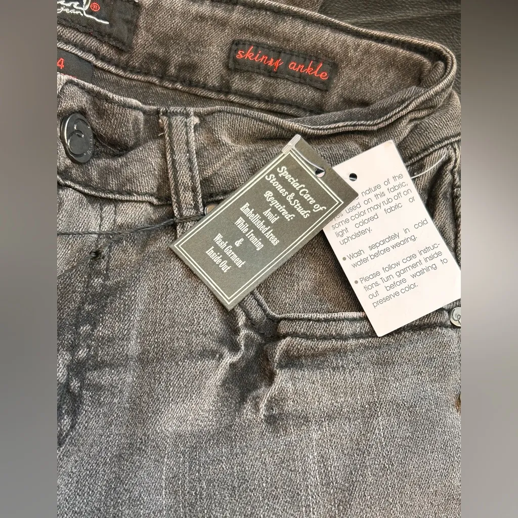 Earl Jeans Size 4 Skinny ankle stretch grunge charcoal black faux pearl studded - Image 5